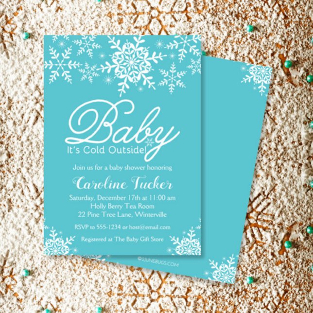 Turquoise Baby Its Cold Outside Winter Baby Shower Invitation (Creator Uploaded)