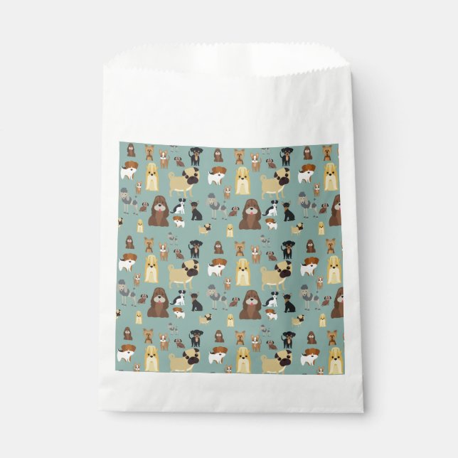 turquoise background dogs pattern favour bag (Front)