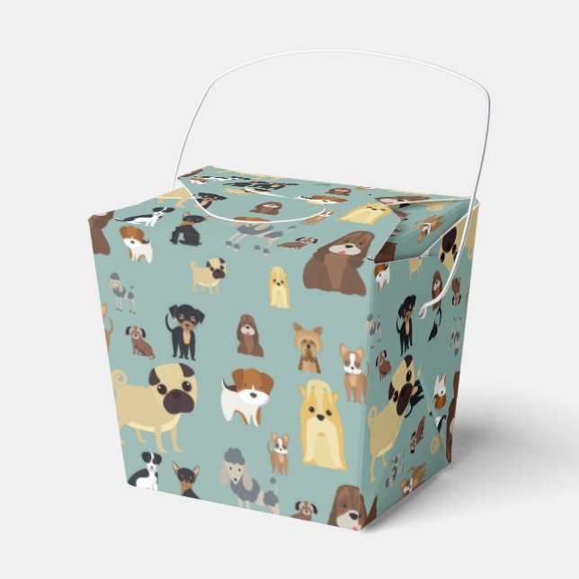turquoise background dogs pattern favour box (Front Side)