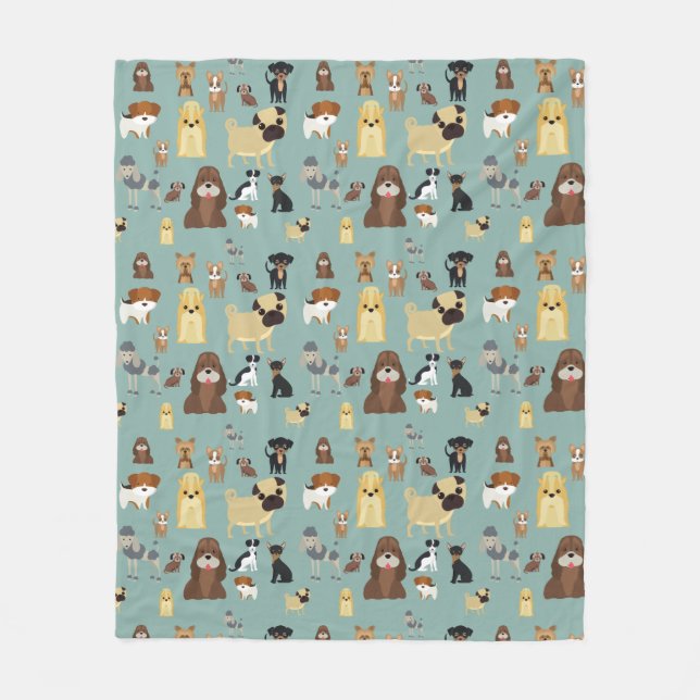 turquoise background dogs pattern fleece blanket (Front)