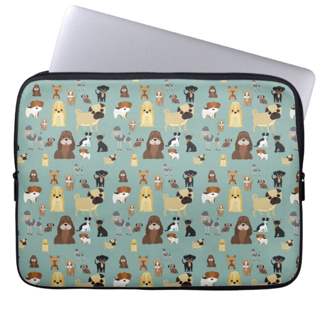 turquoise background dogs pattern laptop sleeve (Front)