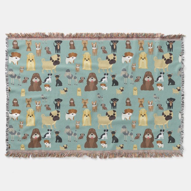 turquoise background dogs pattern throw blanket (Front)