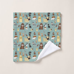 turquoise background dogs pattern wash cloth