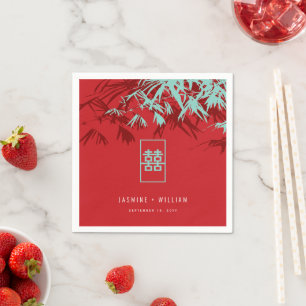 Turquoise Bamboo Leaves Double Xi Chinese Wedding Napkin
