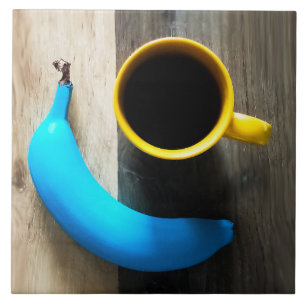 Turquoise Banana and Yellow Coffee Mug – Pop Art Ceramic Tile