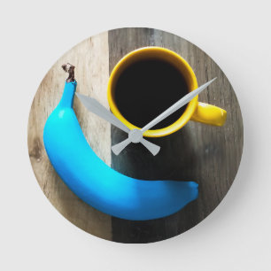 Turquoise Banana and Yellow Coffee Mug – Pop Art Round Clock