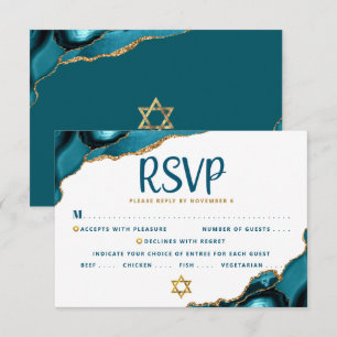 Turquoise Bar Mitzvah Agate Script Bold Modern RSVP Card