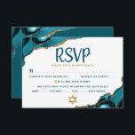 Turquoise Bar Mitzvah Agate Script Bold Modern RSVP Card<br><div class="desc">Be proud, rejoice and celebrate this milestone of your favourite Bar Mitzvah with this cool, unique, modern, personalised RSVP insert card for your event! Dark teal script typography overlays a simple, clean white background with turquoise blue agate rocks accented with faux gold veins. Personalise the custom text with the “reply...</div>