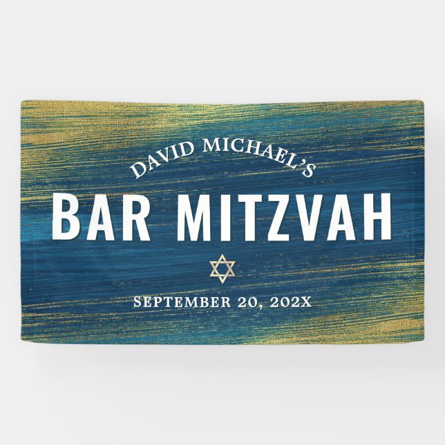 Turquoise Bar Mitzvah Gold Bold Modern Typography  Banner (Horizontal)