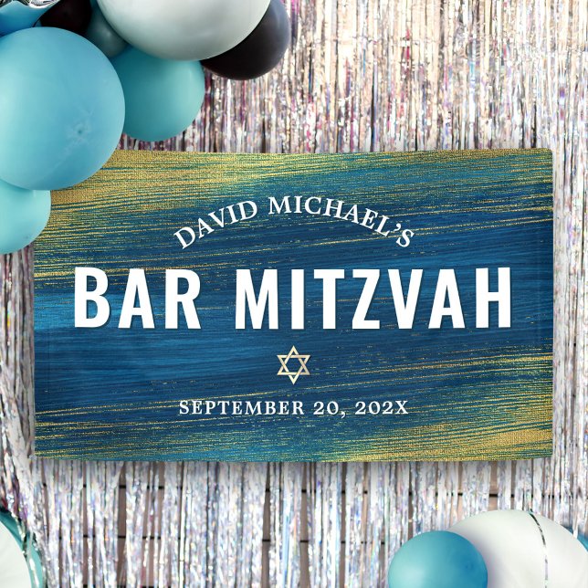 Turquoise Bar Mitzvah Gold Bold Modern Typography  Banner (Creator Uploaded)