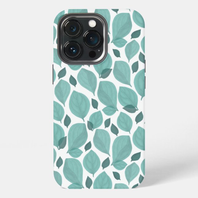 Turquoise Basil Leaves Herb Plant Pattern  iPhone Case (Back)