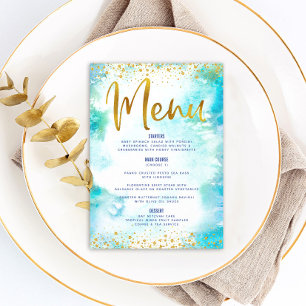 Turquoise Bat Mitzvah Gold Glitter Foil Watercolor Menu