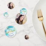 Turquoise Bat Mitzvah Photo Gold Script Watercolor Confetti<br><div class="desc">Add some extra style to your favourite Bat Mitzvah’s celebration party with this customisable photo table confetti! Stunning, modern, sparkly gold faux foil handwritten script, Star of David and tiny dots against a turquoise blue watercolor background on one side mix with your Bat Mitzvah’s photo on the other. Personalise the...</div>