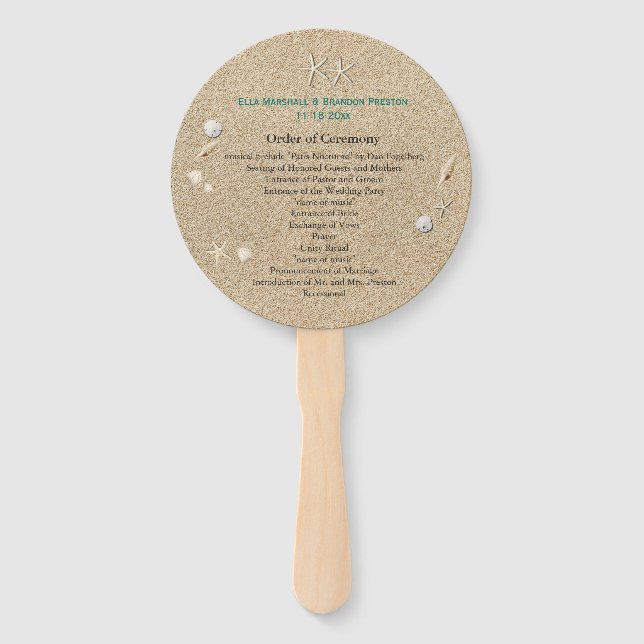 Turquoise Beach Sandy Toes Salty Kisses Program Hand Fan (Front)