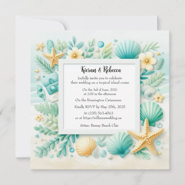 Turquoise Beach Theme Wedding Invitation (Front)