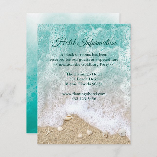 Turquoise Beach Waves Bat Mitzvah Hotel Info Invitation (Front/Back)