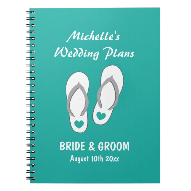 Turquoise beach wedding planner organiser notebook (Front)