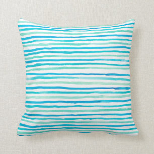 Turquoise Beachy Watercolor Stripes Cushion