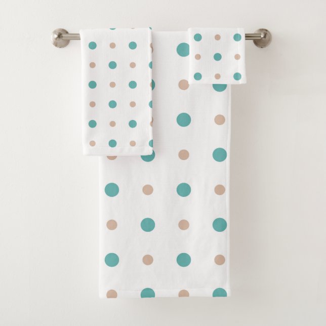 Turquoise, beige and white dots bath towel set (Insitu)