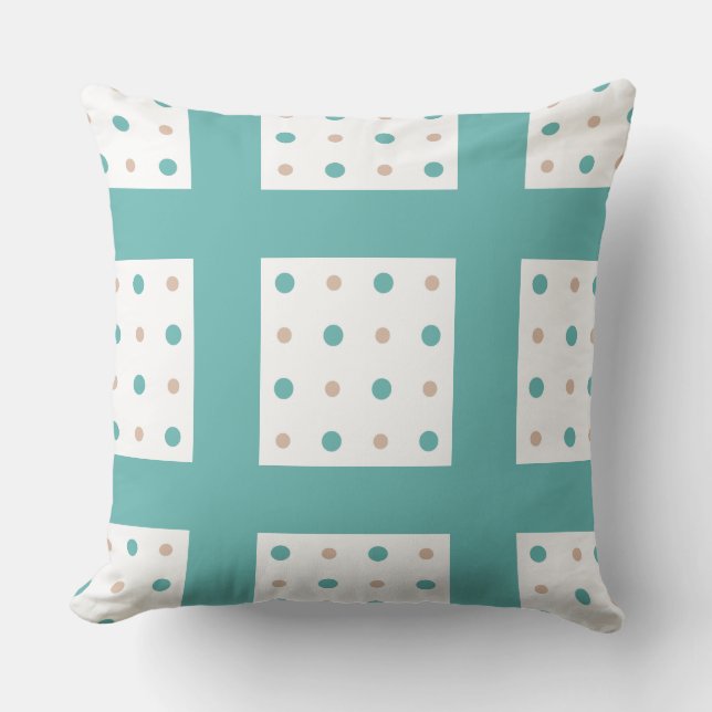Turquoise, beige and white dots cushion (Front)