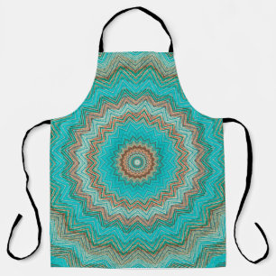 Turquoise, beige circular pattern. Mandala. Apron