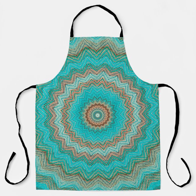 Turquoise, beige circular pattern. Mandala. Apron (Front)