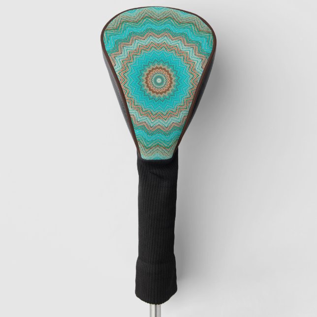 Turquoise, beige circular pattern. Mandala. Golf Head Cover (Front)