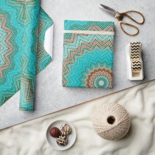 Turquoise, beige circular pattern. Mandala. Wrapping Paper