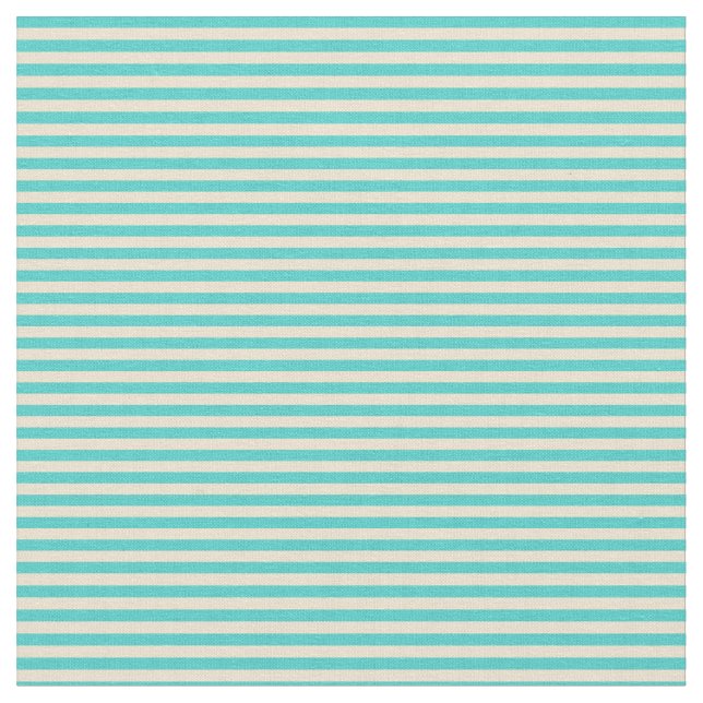 Turquoise & Beige Coloured Lines/Stripes Pattern Fabric (Close Up)