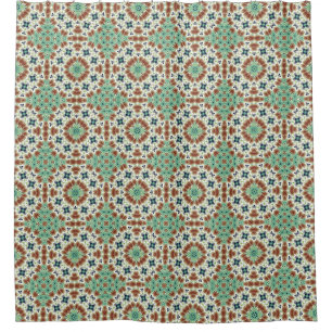 Turquoise beige colourful kaleidoscope ornament shower curtain