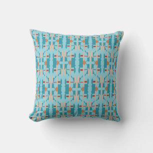 Turquoise Beige Orange Blue Southwest Small Tiles Cushion