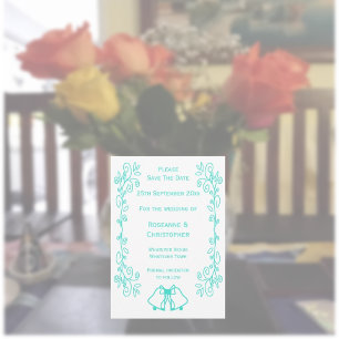 Turquoise Bells Scrollwork Design Wedding Save The Date