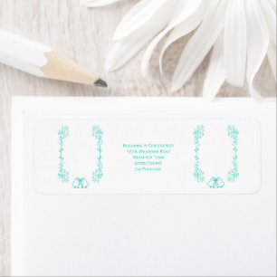 Turquoise Bells Scrollwork Wedding Return Address Label