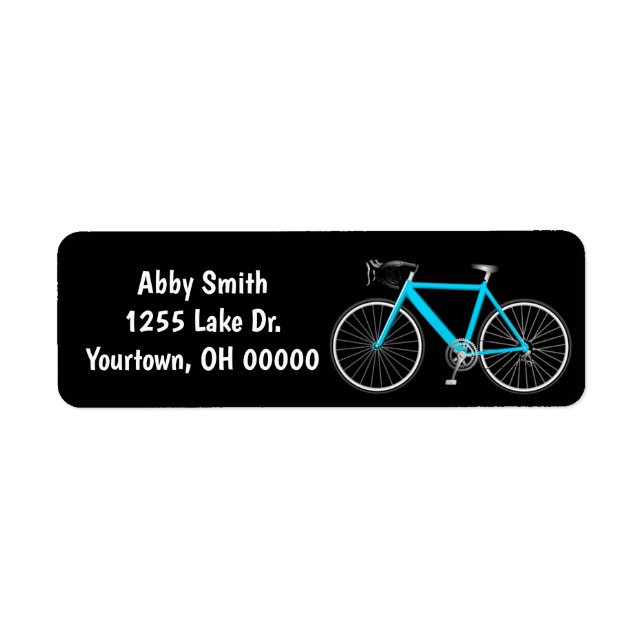 Turquoise Bike On Black Label Return Address Label (Front)