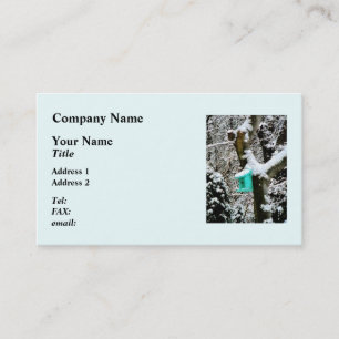 Turquoise Birdhouse in Winter Business Card