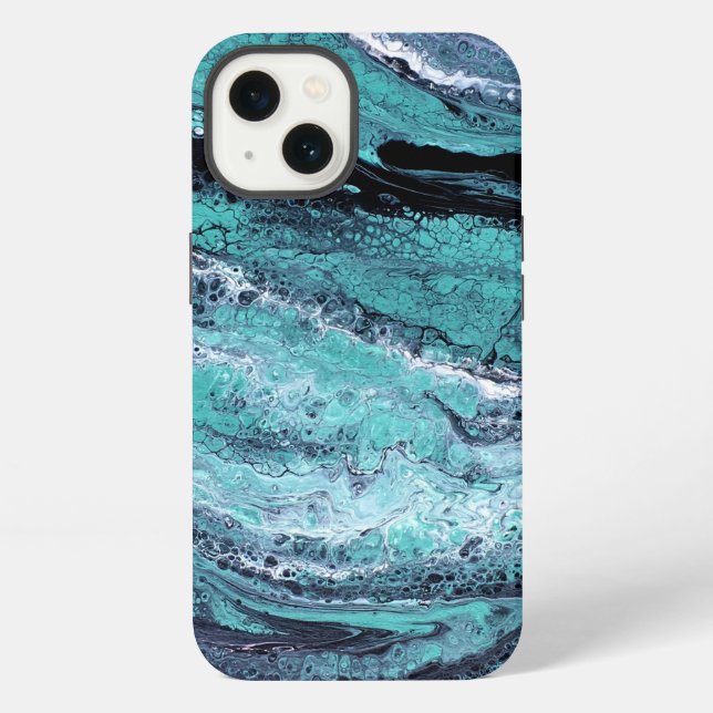 Turquoise & Black Abstract Marble iPhone Case (Back)