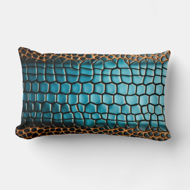 Turquoise Black and Gold Reptile Scale Pattern Lumbar Cushion (Front)