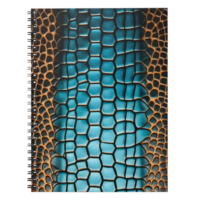 Turquoise Black and Gold Reptile Scale Pattern Notebook (Front)