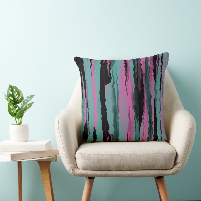Turquoise, black and pink abstract cushion (Chair)