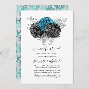 Turquoise, Black and Silver Virtual Wedding Invitation
