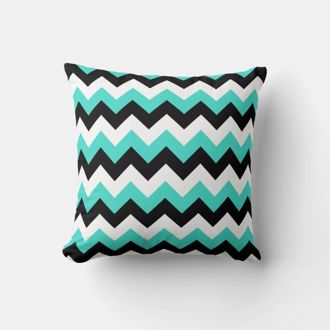 Turquoise Black and White Chevron Cushion (Front)