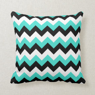 Turquoise Black and White Chevron Cushion