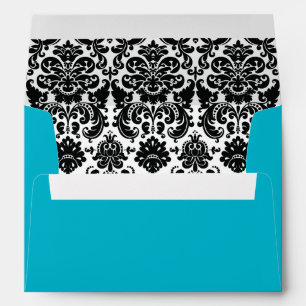Turquoise, Black and White Damask Wedding Envelope