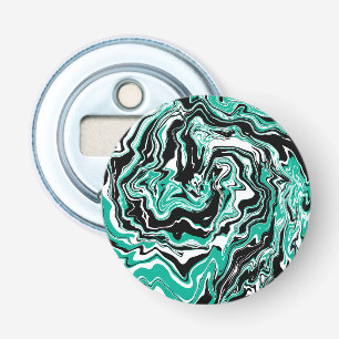 Turquoise, Black and White Marble Fluid Art Bottle Opener