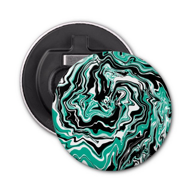Turquoise, Black and White Marble Fluid Art   Bottle Opener (Front)