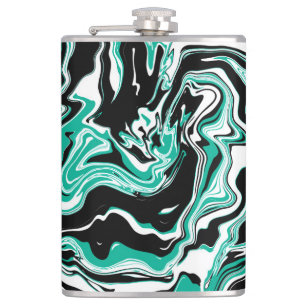 Turquoise, Black and White Marble Fluid Art Hip Flask
