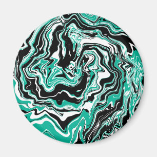 Turquoise, Black and White Marble Fluid Art Magnet