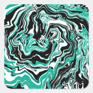 Turquoise, Black and White Marble Fluid Art  Square Sticker