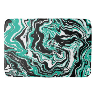 Turquoise, Black and White Swirls Marble like  Bath Mat
