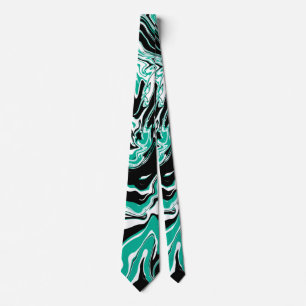 Turquoise, Black and White Swirls Marble like  Tie